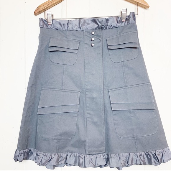 Gloria Coelho Slate Gray Ruffle Trim Cargo Snap Button Skirt Women's Size Small - Picture 1 of 8